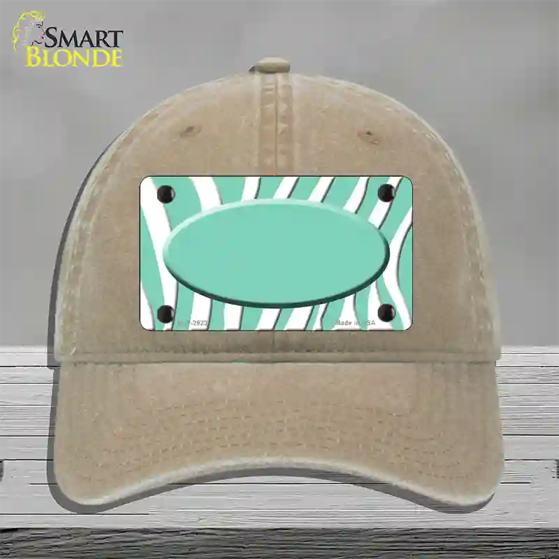 Mint White Zebra Mint Center Oval Novelty License Plate Hat Unconstructed Cotton / Khaki