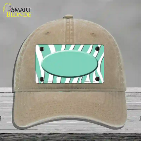 Mint White Zebra Mint Center Oval Novelty License Plate Hat Unconstructed Cotton / Khaki