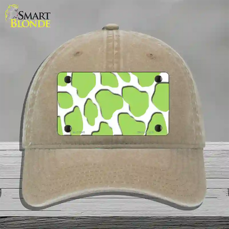 Lime Green White Giraffe Novelty License Plate Hat Unconstructed Cotton / Khaki