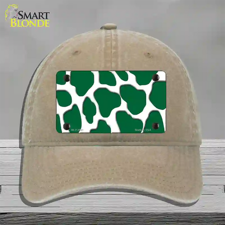 Green White Giraffe Novelty License Plate Hat Unconstructed Cotton / Khaki