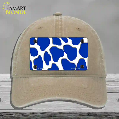 Blue White Giraffe Novelty License Plate Hat Unconstructed Cotton / Khaki