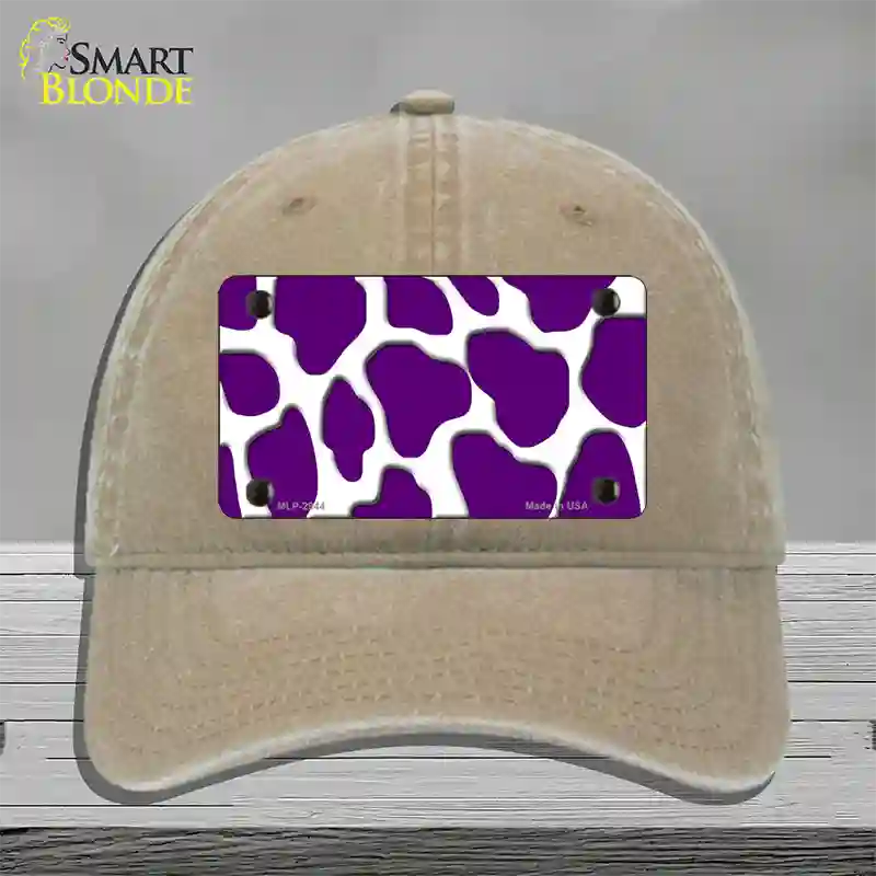 Purple White Giraffe Novelty License Plate Hat Unconstructed Cotton / Khaki