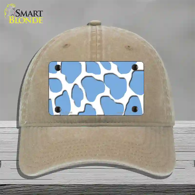 Light Blue White Giraffe Novelty License Plate Hat Unconstructed Cotton / Khaki