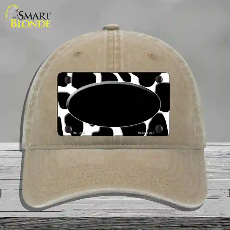 Black White Giraffe Black Center Oval Novelty License Plate Hat Unconstructed Cotton / Khaki