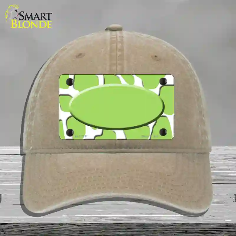 Lime Green White Giraffe Lime Green Center Oval Novelty License Plate Hat Unconstructed Cotton / Khaki