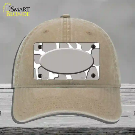 Grey White Giraffe Grey Center Oval Novelty License Plate Hat Unconstructed Cotton / Khaki