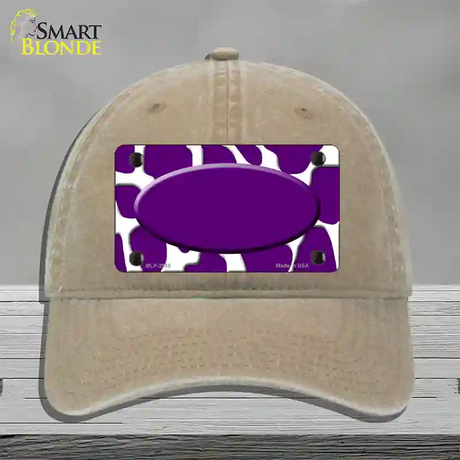 Purple White Giraffe Purple Center Oval Novelty License Plate Hat Unconstructed Cotton / Khaki