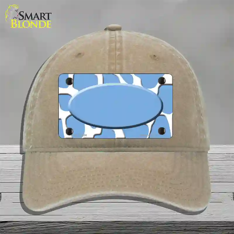 Light Blue White Giraffe Light Blue Center Oval Novelty License Plate Hat Unconstructed Cotton / Khaki