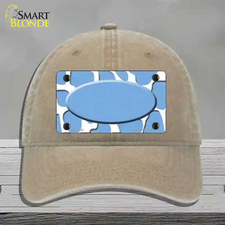 Light Blue White Giraffe Light Blue Center Oval Novelty License Plate Hat Unconstructed Cotton / Khaki