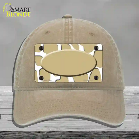 Gold White Giraffe Gold Center Oval Novelty License Plate Hat Unconstructed Cotton / Khaki