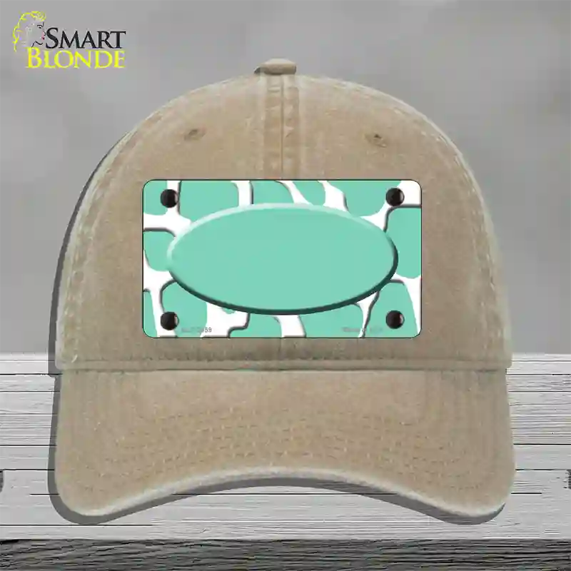 Mint White Giraffe Mint Center Oval Novelty License Plate Hat Unconstructed Cotton / Khaki