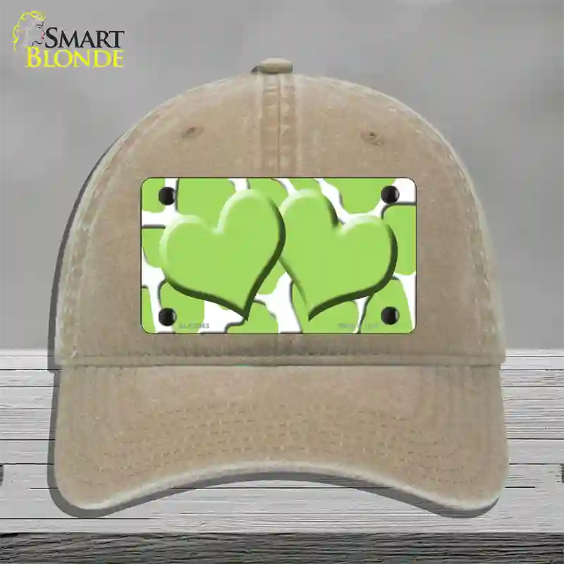 Lime Green White Giraffe Lime Green Centered Hearts Novelty License Plate Hat Unconstructed Cotton / Khaki