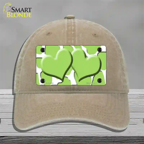 Lime Green White Giraffe Lime Green Centered Hearts Novelty License Plate Hat Unconstructed Cotton / Khaki