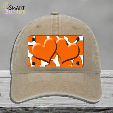 Orange White Giraffe Orange Centered Hearts Novelty License Plate Hat Unconstructed Cotton / Khaki