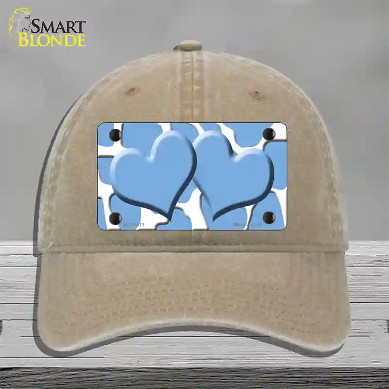 Light Blue White Giraffe Light Blue Centered Hearts Novelty License Plate Hat Unconstructed Cotton / Khaki