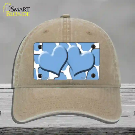 Light Blue White Giraffe Light Blue Centered Hearts Novelty License Plate Hat Unconstructed Cotton / Khaki