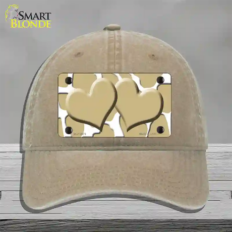 Gold White Giraffe Gold Centered Hearts Novelty License Plate Hat Unconstructed Cotton / Khaki