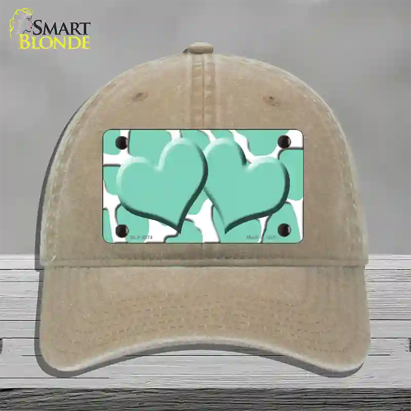 Mint White Giraffe Mint Centered Hearts Novelty License Plate Hat Unconstructed Cotton / Khaki