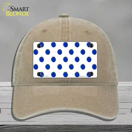 Blue White Polka Dot Novelty License Plate Hat Unconstructed Cotton / Khaki