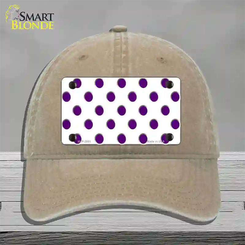 Purple White Polka Dot Novelty License Plate Hat Unconstructed Cotton / Khaki