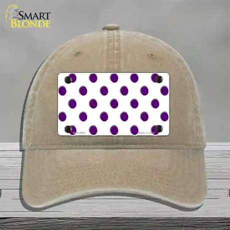 Purple White Polka Dot Novelty License Plate Hat Unconstructed Cotton / Khaki