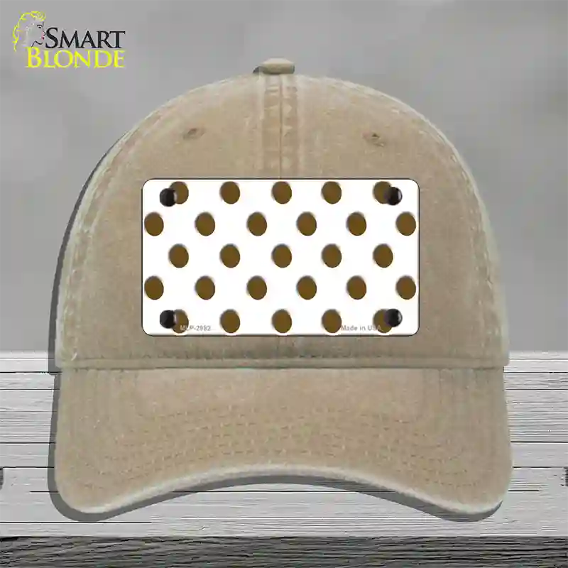 Brown White Polka Dot Novelty License Plate Hat Unconstructed Cotton / Khaki