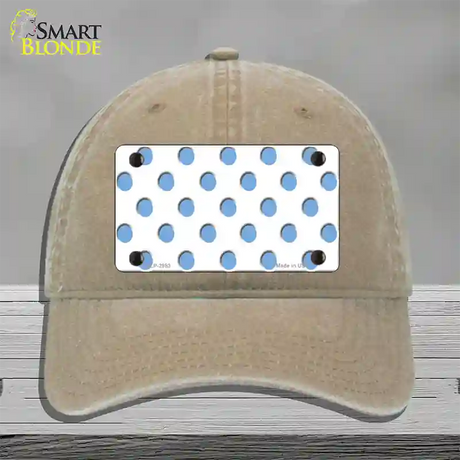 Light Blue White Polka Dot Novelty License Plate Hat Unconstructed Cotton / Khaki