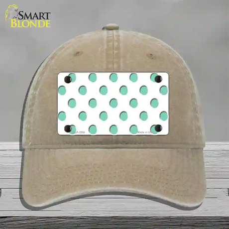 Mint White Polka Dot Novelty License Plate Hat Unconstructed Cotton / Khaki