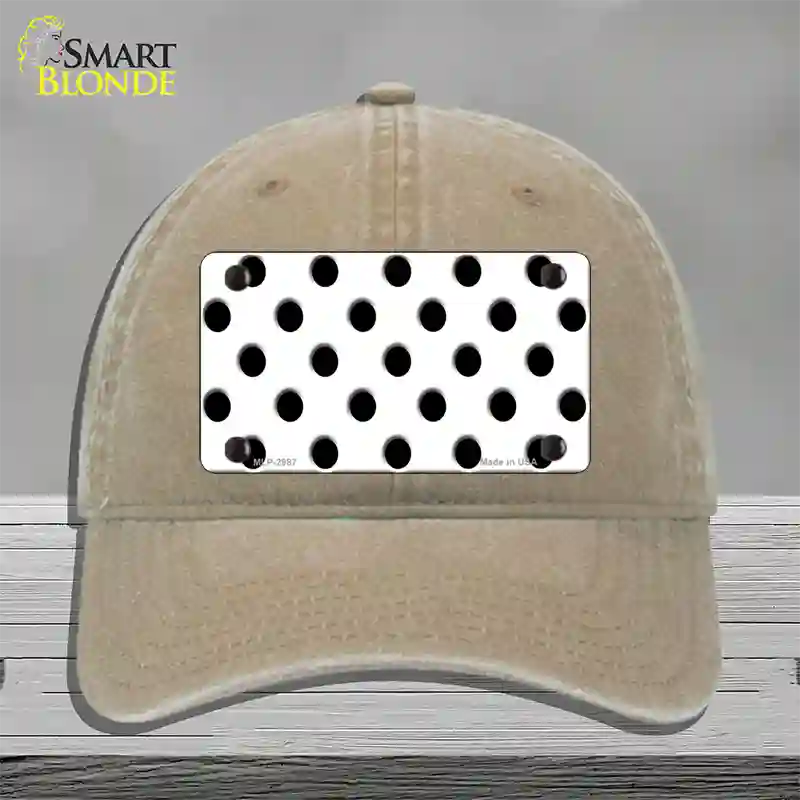 Black White Polka Dot Novelty License Plate Hat Unconstructed Cotton / Khaki