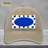 Blue White Polka Dot Blue Center Oval Novelty License Plate Hat Unconstructed Cotton / Khaki