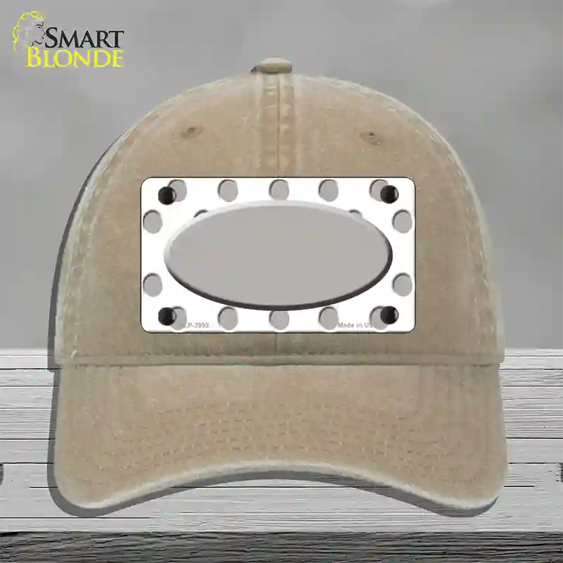 Grey White Polka Dot Grey Center Oval Novelty License Plate Hat Unconstructed Cotton / Khaki