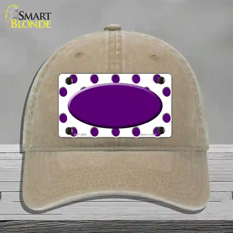 Purple White Polka Dot Purple Center Oval Novelty License Plate Hat Unconstructed Cotton / Khaki