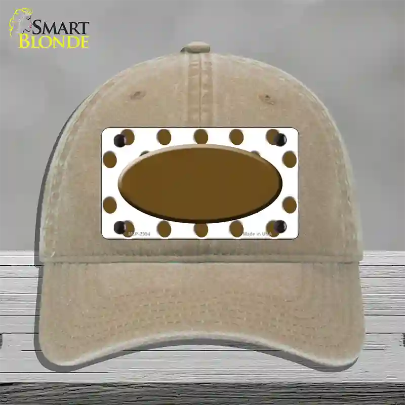 Brown White Polka Dot Brown Center Oval Novelty License Plate Hat Unconstructed Cotton / Khaki