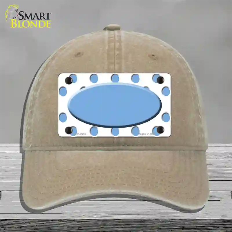 Light Blue White Polka Dot Light Blue Center Oval Novelty License Plate Hat Unconstructed Cotton / Khaki