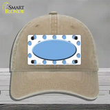 Light Blue White Polka Dot Light Blue Center Oval Novelty License Plate Hat Unconstructed Cotton / Khaki