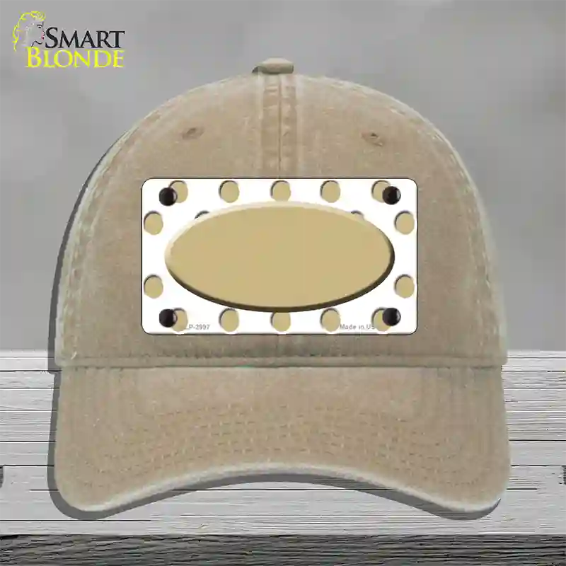 Gold White Polka Dot Gold Center Oval Novelty License Plate Hat Unconstructed Cotton / Khaki