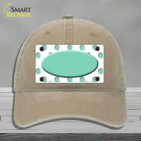 Mint White Polka Dot Teal Center Oval Novelty License Plate Hat Unconstructed Cotton / Khaki