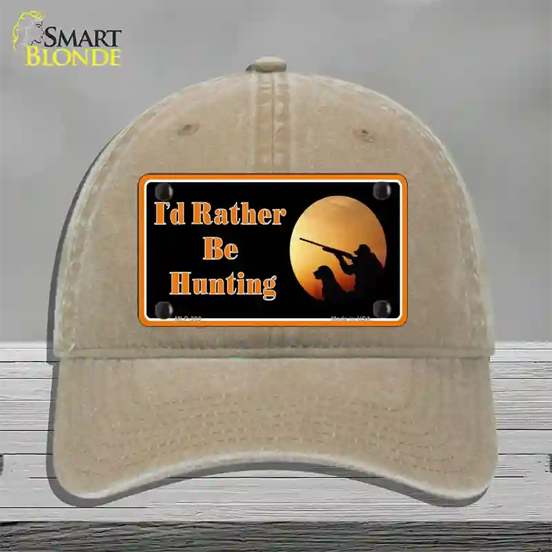 Id Rather Be Hunting Novelty License Plate Hat Unconstructed Cotton / Khaki