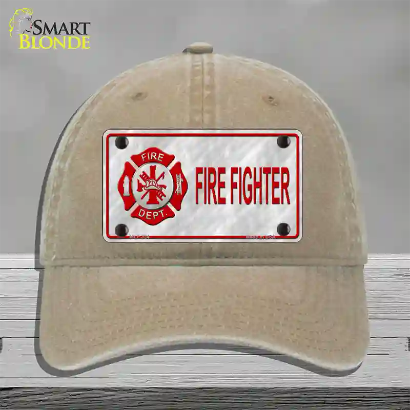 Firefighter Badge Novelty License Plate Hat Unconstructed Cotton / Khaki