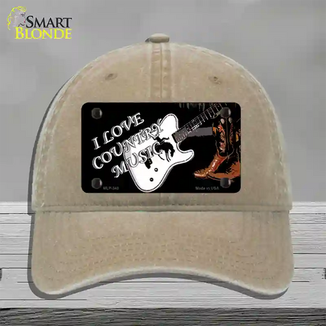 I Love Country Music Novelty License Plate Hat Unconstructed Cotton / Khaki