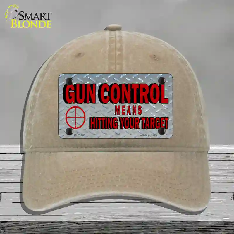 Gun Control Novelty License Plate Hat Unconstructed Cotton / Khaki