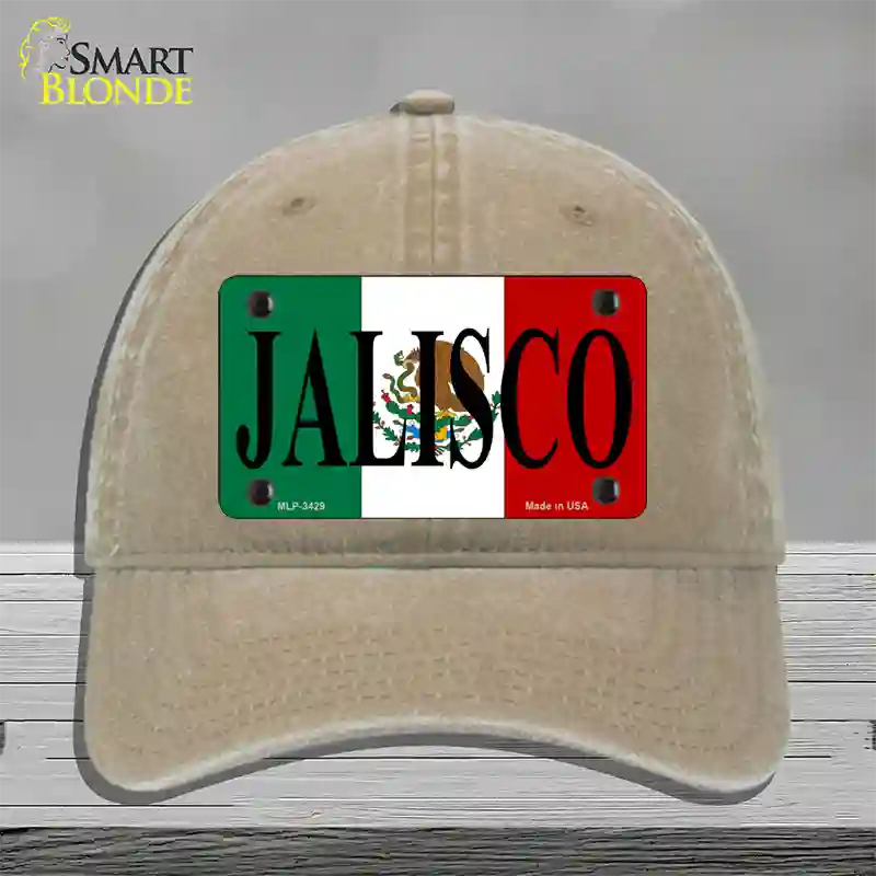 Jalisco Mexico Flag Novelty License Plate Hat Unconstructed Cotton / Khaki