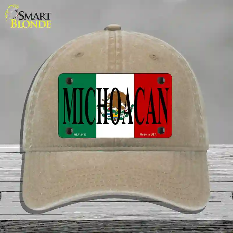 Michoacan Mexico Flag Novelty License Plate Hat Unconstructed Cotton / Khaki