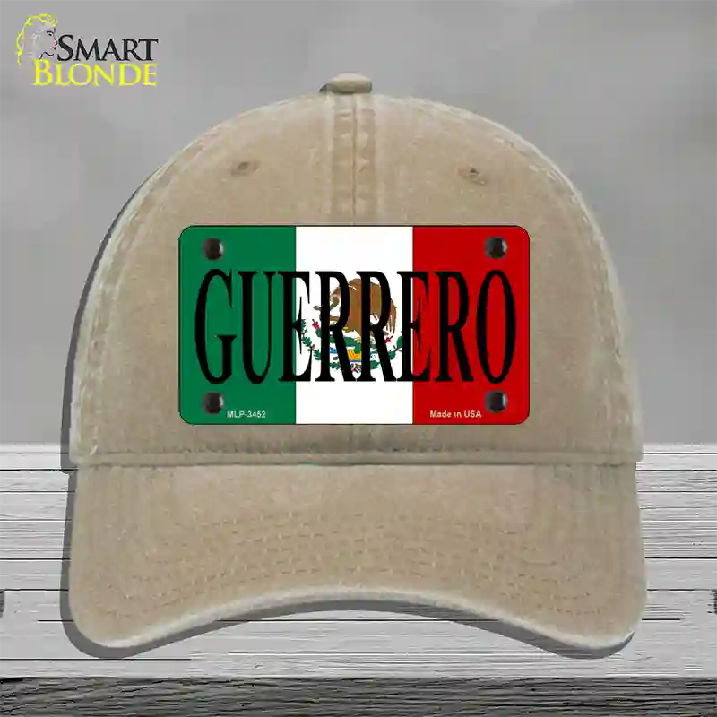 Guerrero Mexico Flag Novelty License Plate Hat Unconstructed Cotton / Khaki