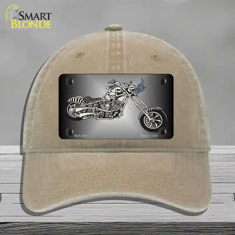 Chopper Skull Novelty License Plate Hat Unconstructed Cotton / Khaki