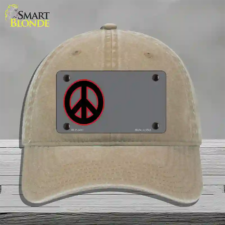 Peace Symbol Offset Novelty License Plate Hat Unconstructed Cotton / Khaki