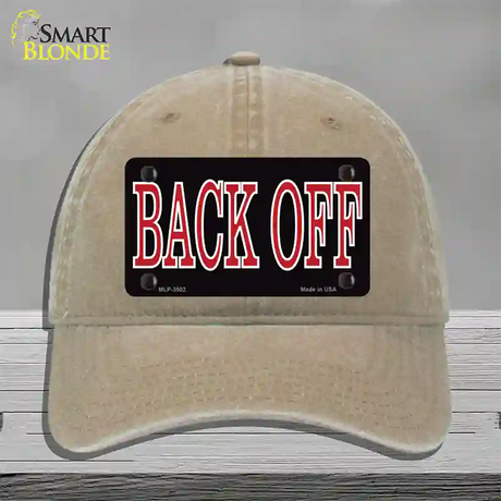 Back Off Black Novelty License Plate Hat Unconstructed Cotton / Khaki