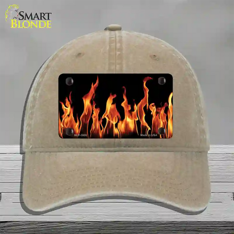 Flames Customizable Novelty License Plate Hat Unconstructed Cotton / Khaki