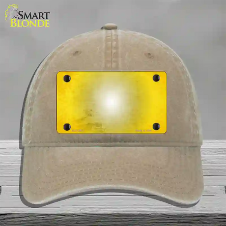 Yellow White Fade Scratched Novelty License Plate Hat Unconstructed Cotton / Khaki