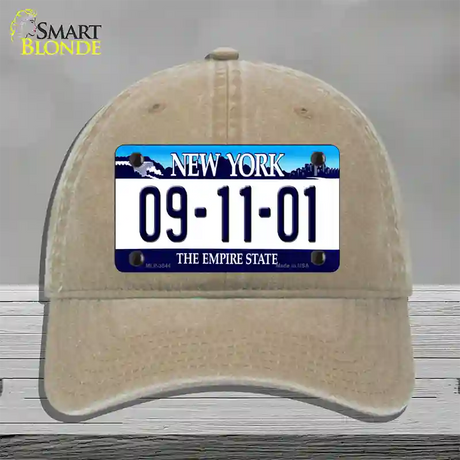 9 11 01 New York Novelty License Plate Hat Unconstructed Cotton / Khaki